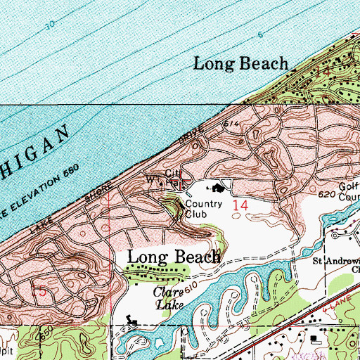 Topographic Map of Long Beach Fire Department, IN