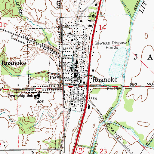 Topographic Map of Roanoke Volunteer Fire Department, IN