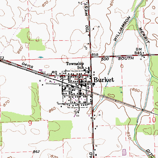 Topographic Map of Burket Volunteer Fire Department, IN
