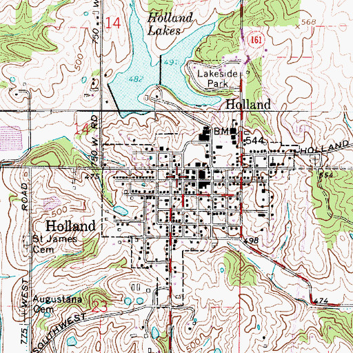 Topographic Map of Holland Volunteer Fire Department, IN