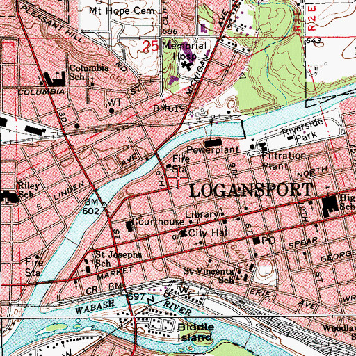 Topographic Map of Logansport Fire Department Headquarters, IN