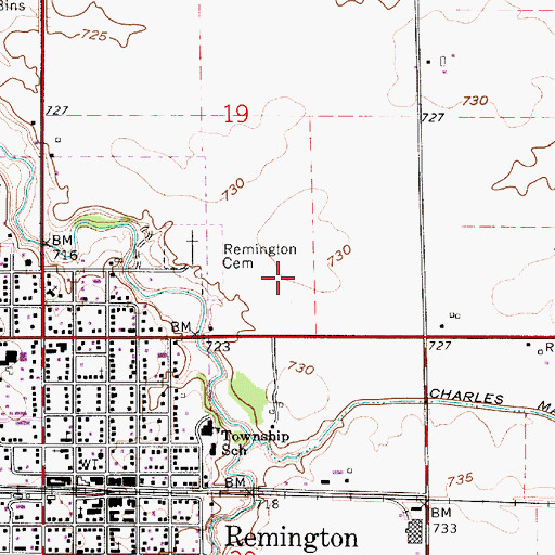 Topographic Map of Remington City Fire Department, IN