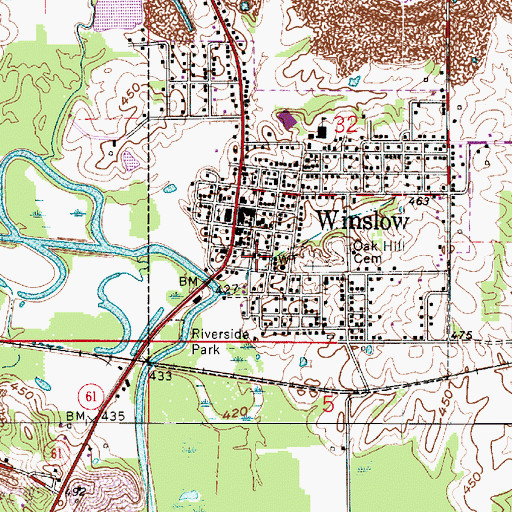 Topographic Map of Winslow Volunteer Fire Department, IN