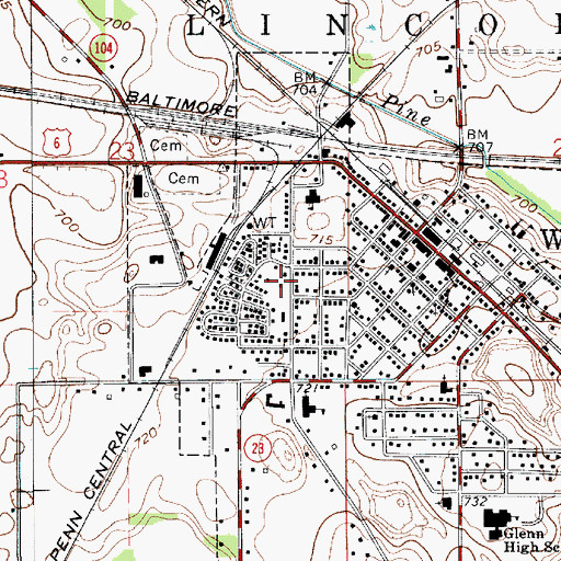 Topographic Map of Walkerton Fire Department, IN