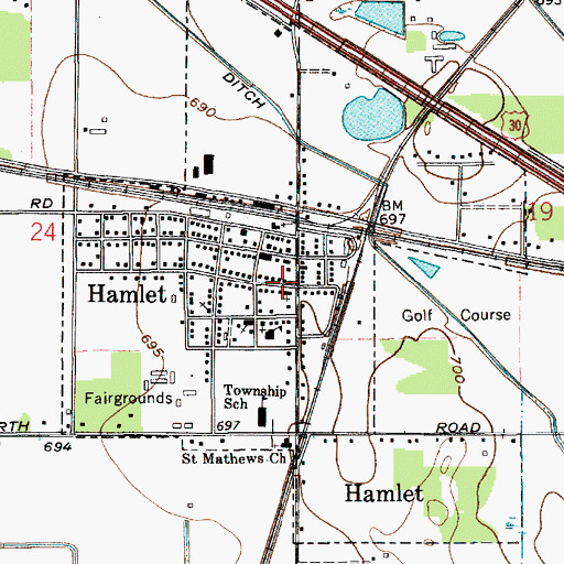 Topographic Map of Hamlet Fire Department, IN
