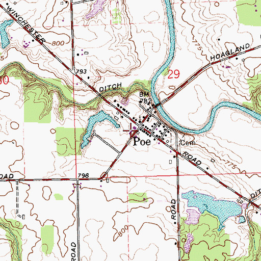 Topographic Map of Poe Community Volunteer Fire Department, IN