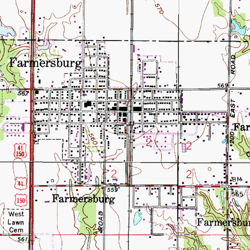 Topographic Map of Thunderbird Fire Protection Territory Station 1 Farmersburg, IN