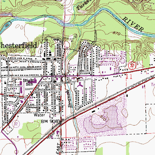 Topographic Map of Chesterfield - Union Township Fire Department, IN