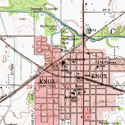 Topographic Map of Knox City Fire Department, IN