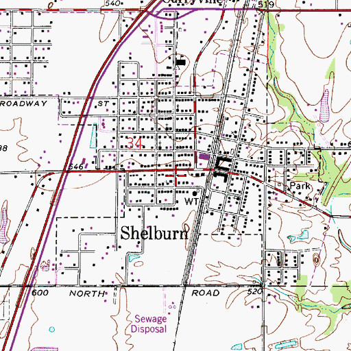 Topographic Map of Thunderbird Fire Protection Territory Station 2 Shelburn, IN