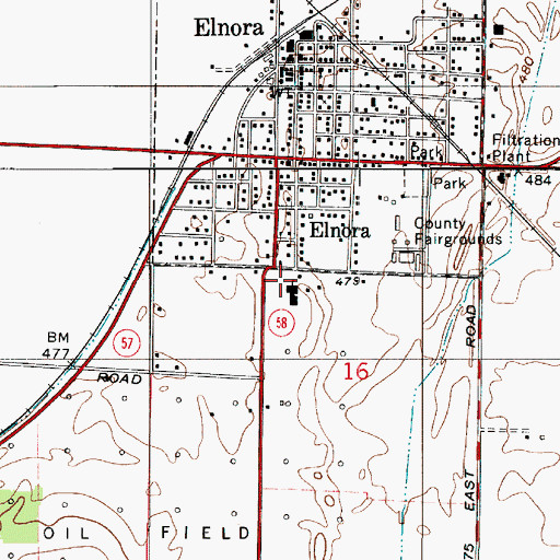 Topographic Map of Elnora - Elmore Volunteer Fire Department, IN