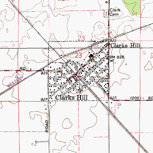 Topographic Map of Clarks Hill Volunteer Fire Department, IN