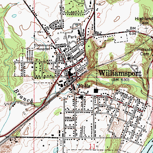 Topographic Map of Williamsport Volunteer Fire Department Station 1, IN