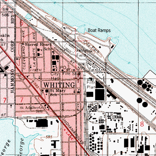 Topographic Map of Whiting Fire Department, IN