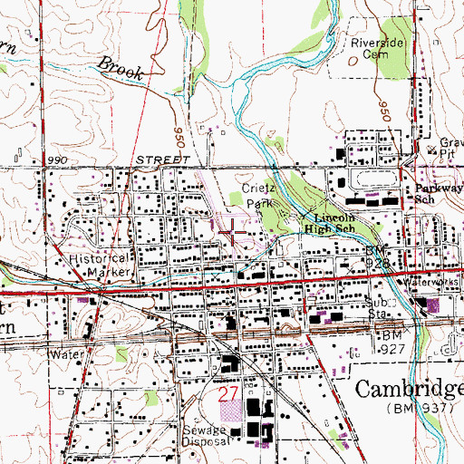 Topographic Map of Cambridge City Volunteer Fire Department, IN