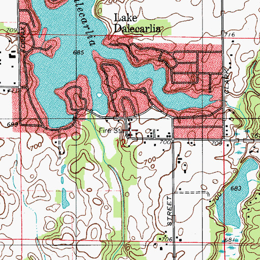 Topographic Map of Lake Dalecarlia Volunteer Fire Department, IN