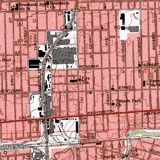 Topographic Map of Indianapolis Fire Department Station 12, IN