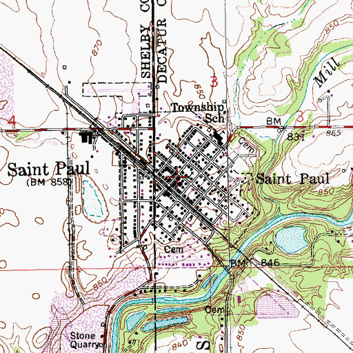Topographic Map of Saint Paul Volunteer Fire Department, IN