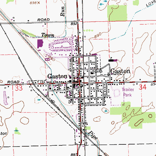 Topographic Map of Gaston Volunteer Fire Department, IN
