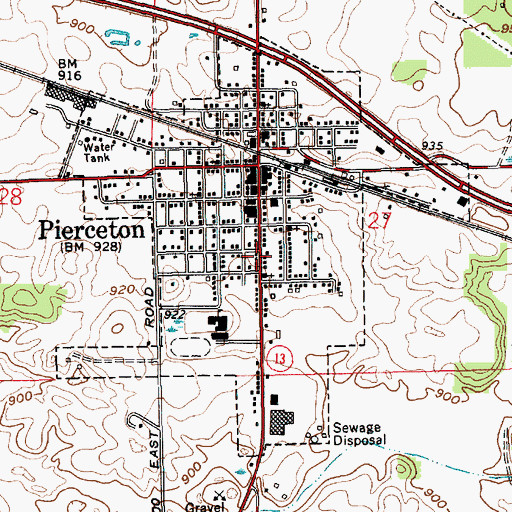 Topographic Map of Pierceton Fire Department, IN