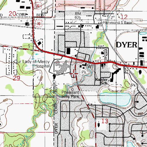 Topographic Map of Dyer Volunteer Fire Department Station 1, IN