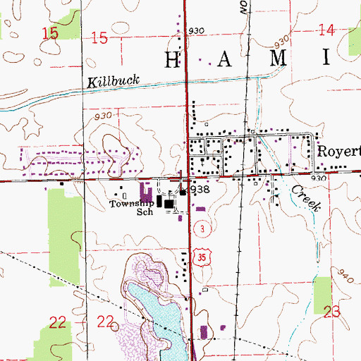 Topographic Map of Hamilton Township Fire Department, IN