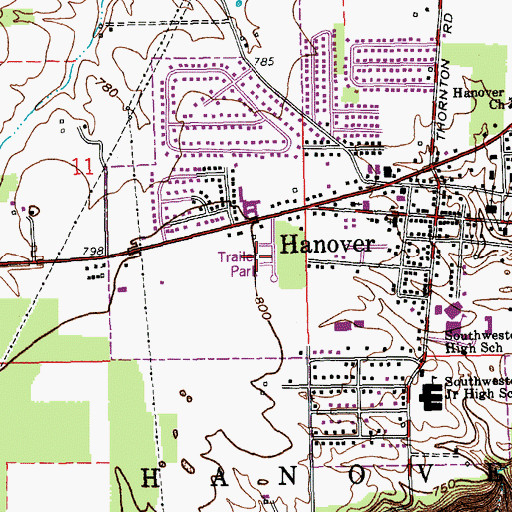 Topographic Map of Hanover Volunteer Fire Company, IN