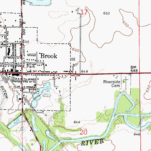 Topographic Map of Brook - Iroquois Township Volunteer Fire Department, IN