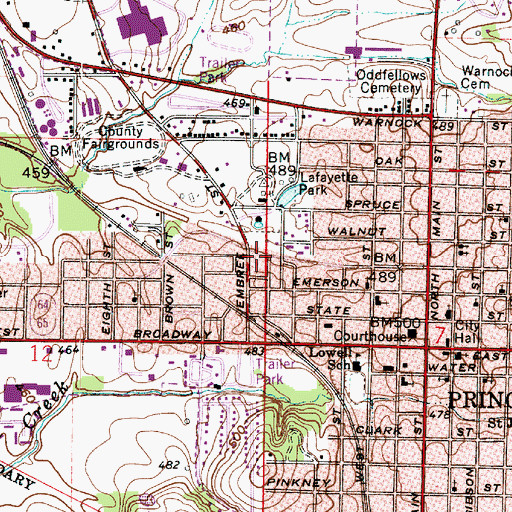 Topographic Map of Princeton Fire Department Territory Station 1 Headquarters, IN