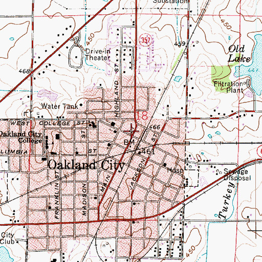 Topographic Map of Oakland City Fire Department, IN