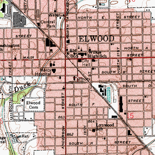Topographic Map of Elwood Fire Department, IN