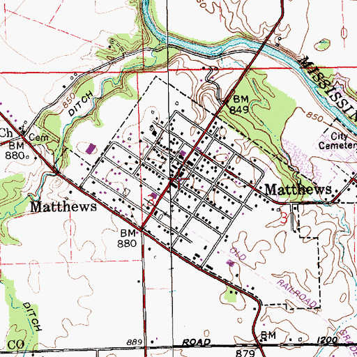 Topographic Map of Matthews Volunteer Fire Department, IN