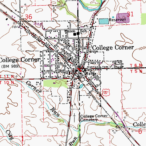 Topographic Map of College Corner Fire Department, IN