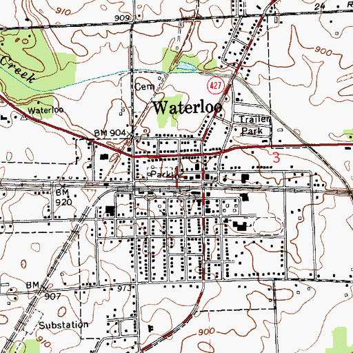 Topographic Map of Waterloo Grant Township Volunteer Fire Department, IN