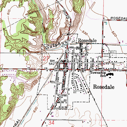 Topographic Map of Rosedale Volunteer Fire Department, IN