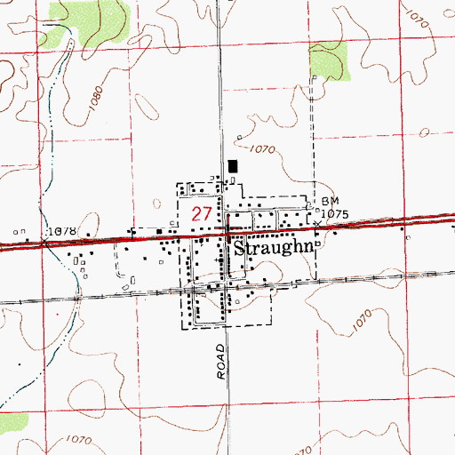 Topographic Map of Straughn Volunteer Fire Department, IN
