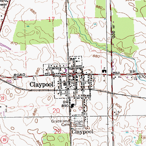Topographic Map of Claypool Volunteer Fire Department, IN
