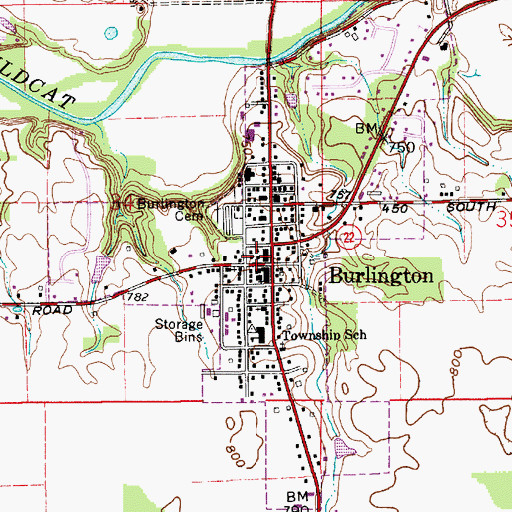 Topographic Map of Burlington Fire Department, IN