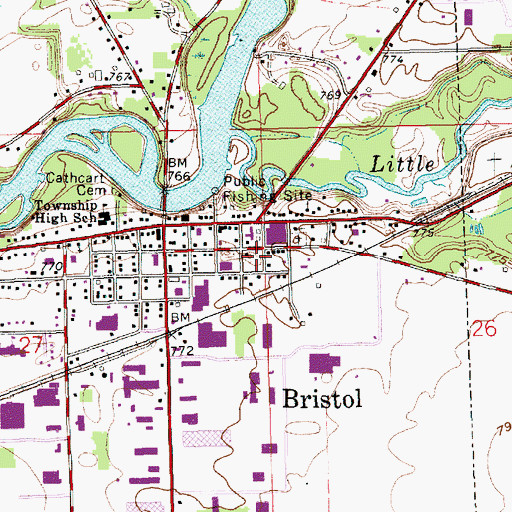 Topographic Map of Bristol Fire Department, IN