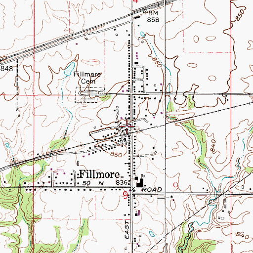 Topographic Map of Fillmore Volunteer Fire Department, IN