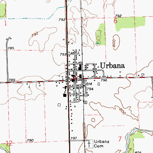 Topographic Map of Urbana Volunteer Fire Department, IN