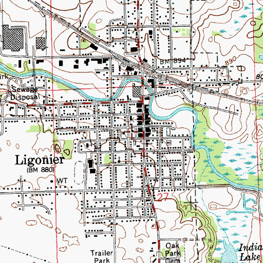 Topographic Map of Ligonier Fire Department, IN
