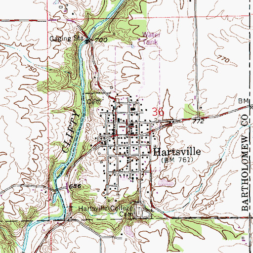 Topographic Map of Hartsville Volunteer Fire Department, IN
