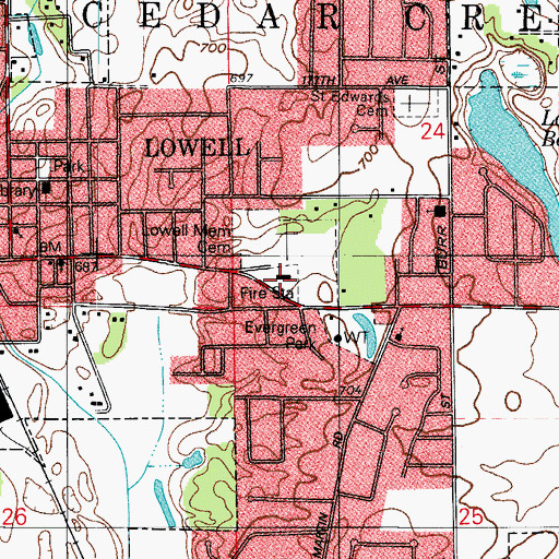 Topographic Map of Lowell Fire Department, IN