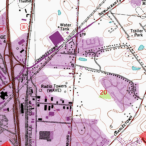 Topographic Map of Jeffersonville City Fire Department Station 3, IN
