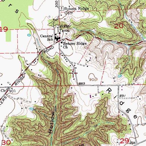 Topographic Map of Rykers Ridge Volunteer Fire Company, IN