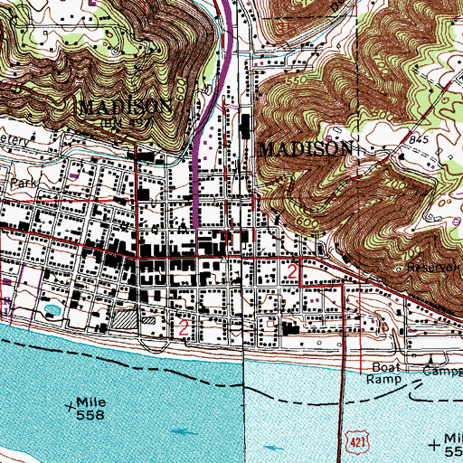 Topographic Map of Madison Volunteer Fire Department Walnut Street Fire Company 4, IN