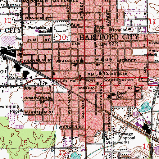 Topographic Map of Hartford City Fire Department, IN