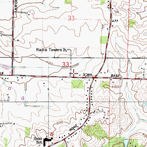 Topographic Map of Scott Township Volunteer Fire Department Station 1, IN