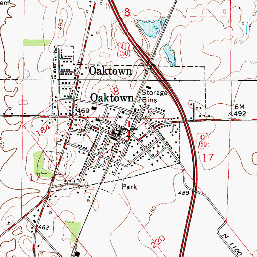 Topographic Map of Oaktown Busseron Township Volunteer Fire Department, IN